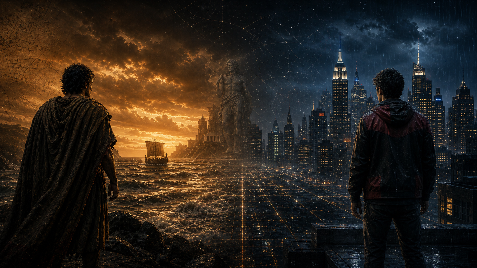 Peter Parker y Odiseo frente al mar como símbolo de que la Odisea nunca termina